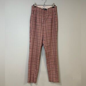 Express ankle high-rise red and cream plaid dressy slacks